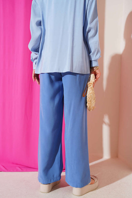 Tencel Pants with Elastic Waistband, Indigo