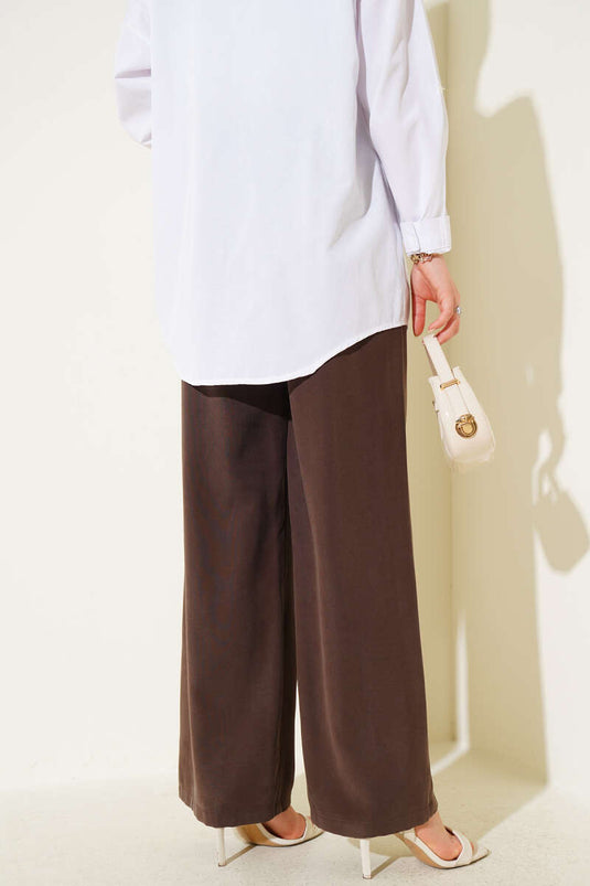Bel Lastikli Tencel Pantolon Kestane