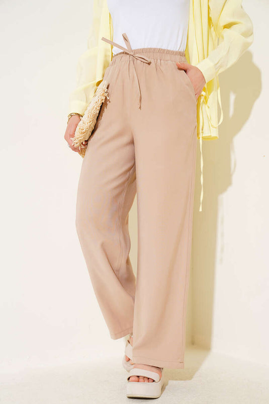 Pantalones de tencel con cintura elástica Latte