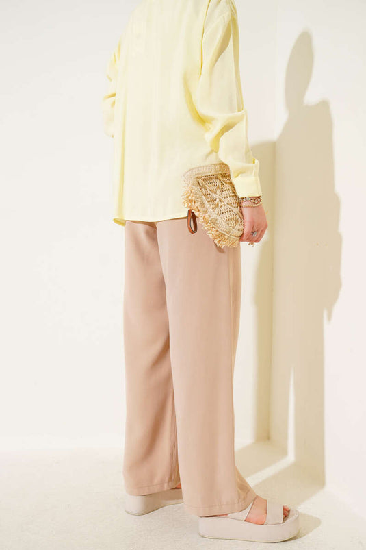 Tencel Pants with Elastic Waistband Latte