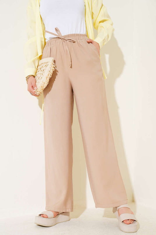 Tencel Pants with Elastic Waistband Latte