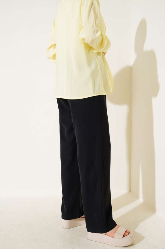 Tencel Pants with Elastic Waistband, Black