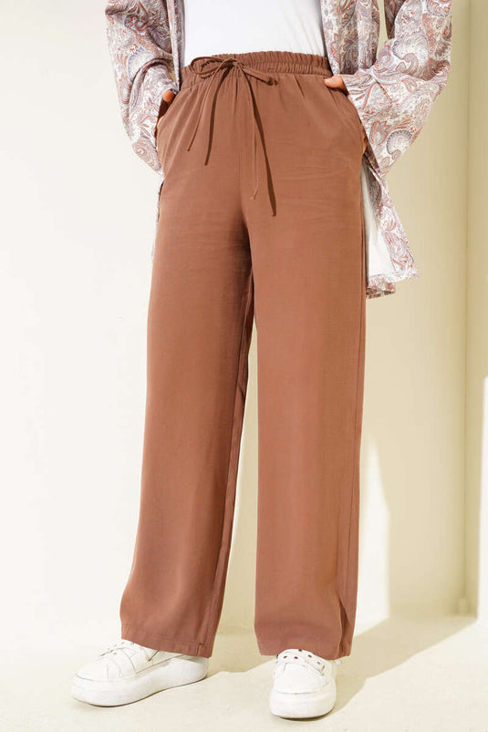 Tencel-Hose mit elastischem Bund, hellbraun