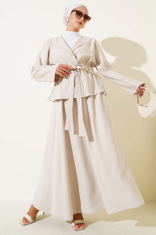 Ensemble deux pièces jupe Tencel taille élastique beige