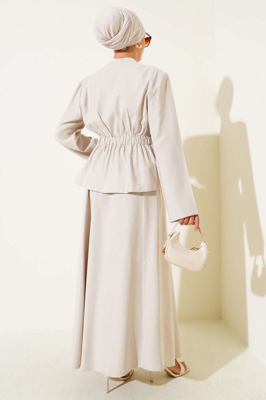 Ensemble deux pièces jupe Tencel taille élastique beige