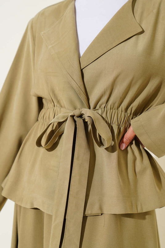 Elastic Waist Tencel Skirt Two Piece Set, Almond Green