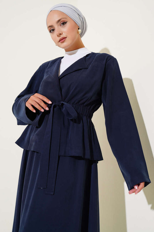 Ensemble deux pièces jupe Tencel taille élastique bleu marine