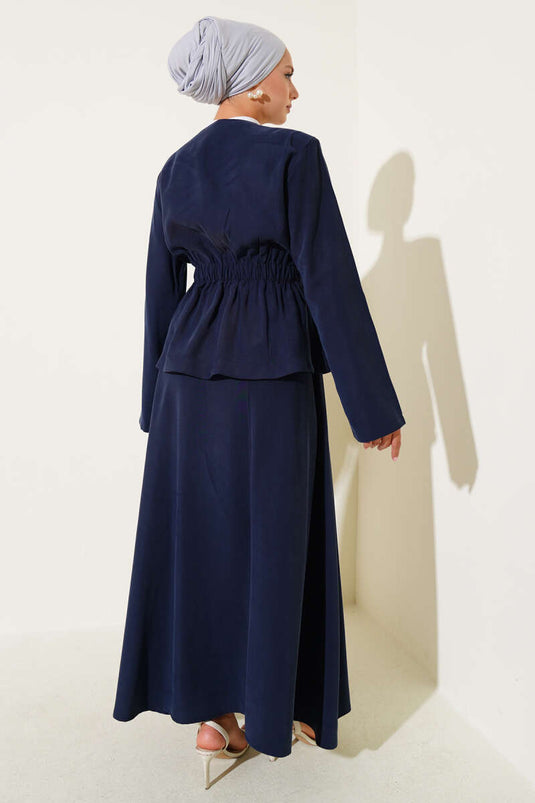 Ensemble deux pièces jupe Tencel taille élastique bleu marine