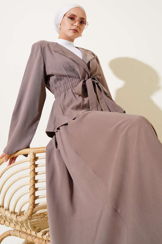 Bel Lastikli Tensel Etekli İkili Takım Vizon