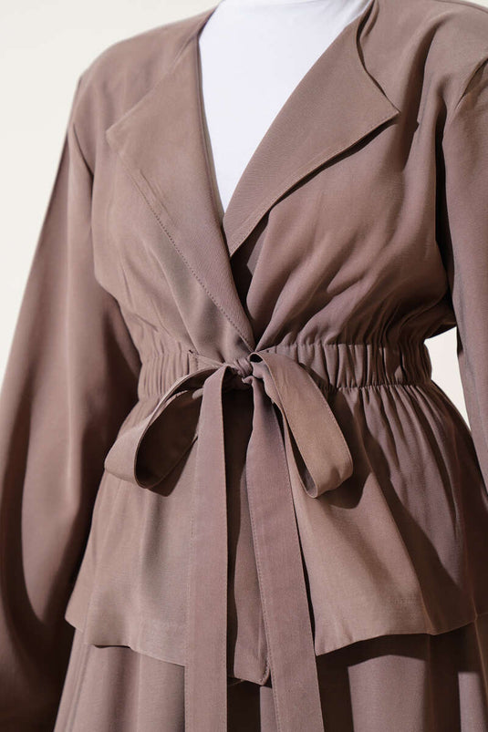 Bel Lastikli Tensel Etekli İkili Takım Vizon