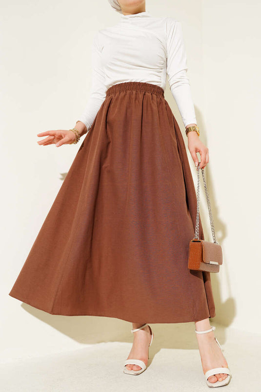 Jupe en tericoton à taille élastique, couleur marron