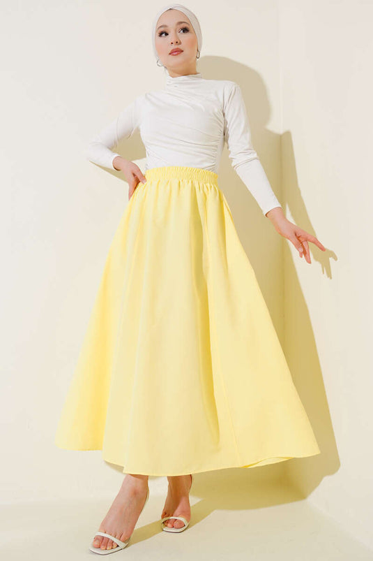 Yellow Terikoton Skirt with Elastic Waistband