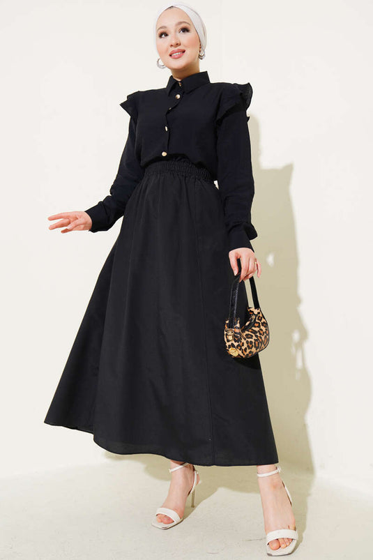 Black Terikoton Skirt with Elastic Waistband