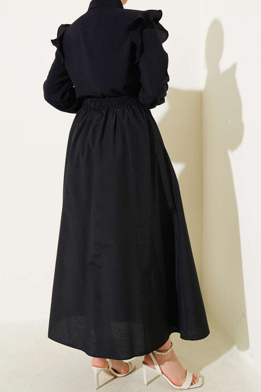 Black Terikoton Skirt with Elastic Waistband