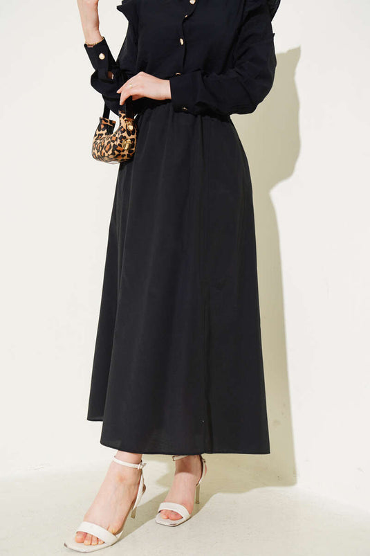 Black Terikoton Skirt with Elastic Waistband