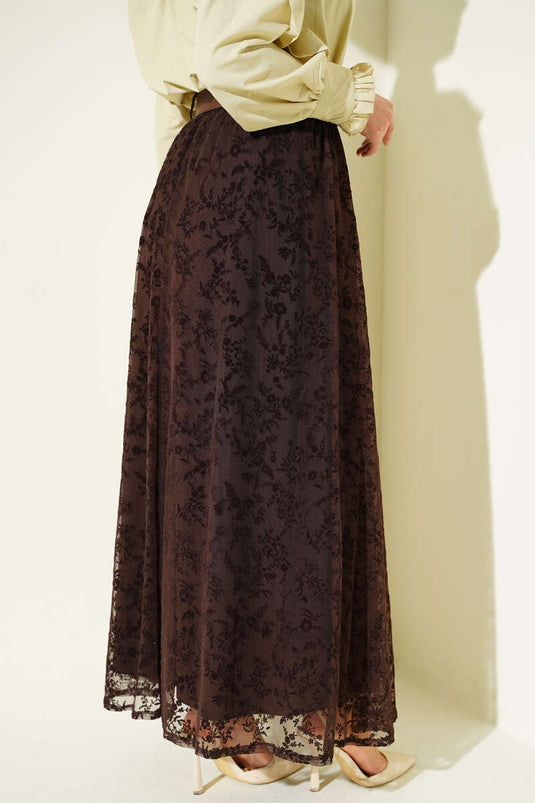 Gürtelgummi Tüll Blumenrock Braun