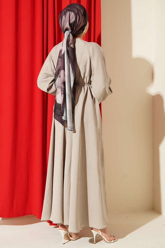 Stone Belted Ruffled Collar Dress