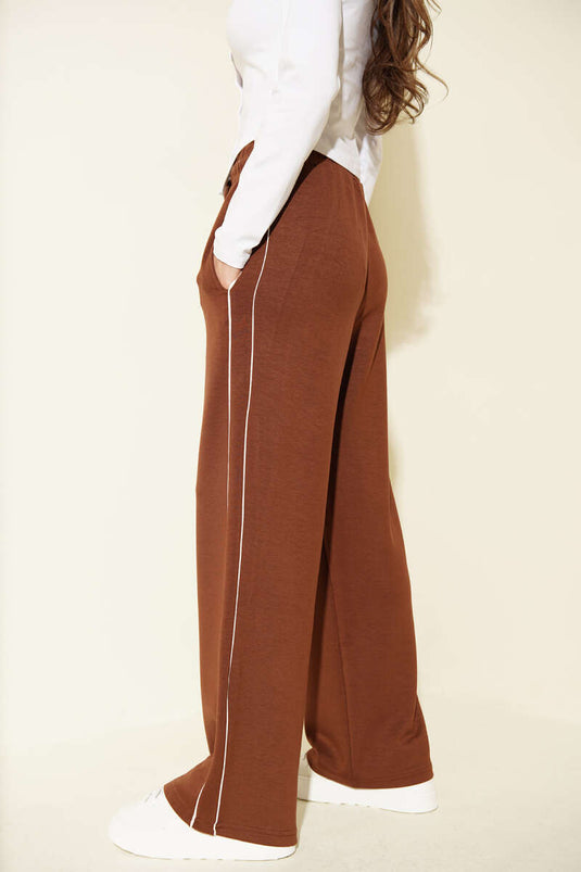 Bel Elastic Side Piped Loyşa Pants Brown