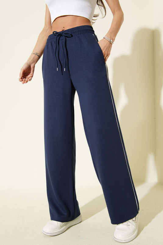 Bel Lastikli Yan Biyeli Loyşa Pantolon Lacivert