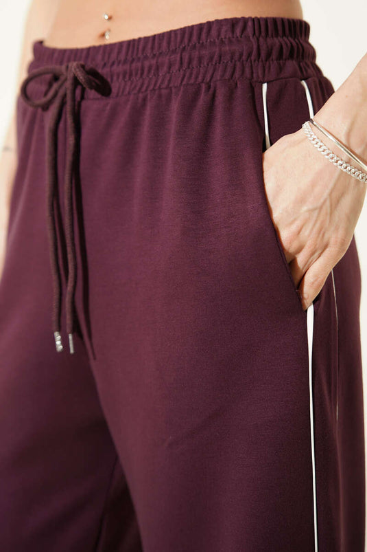 Belted Side-Trimmed Loyşa Trousers Plum