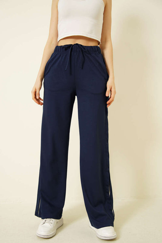 Navy Blau Elastische Seitendetails Lounge-Hose