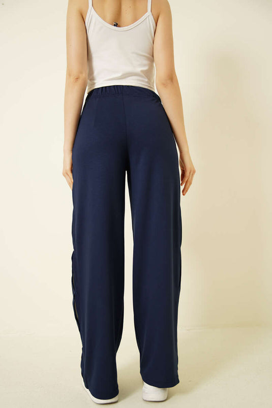 Navy Blau Elastische Seitendetails Lounge-Hose