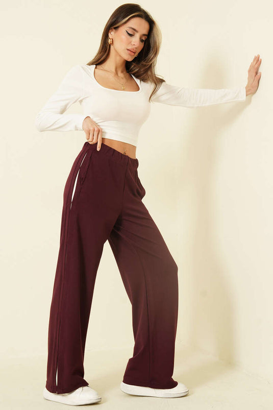 Belted Side Detail Loyşa Trousers Plum