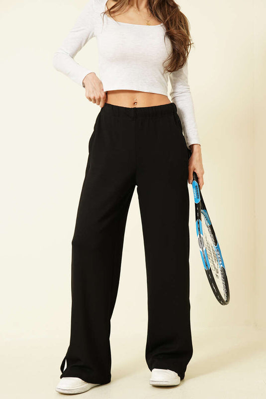 Schwarze Lounge-Hose Mit Breitem Gummibund Und Seitendetails
