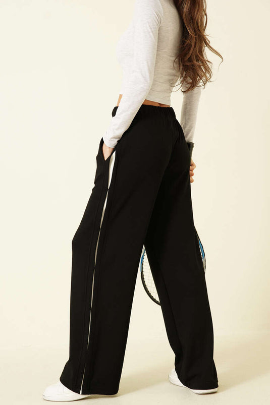 Black Trousers with Elastic Waist and Side Detail