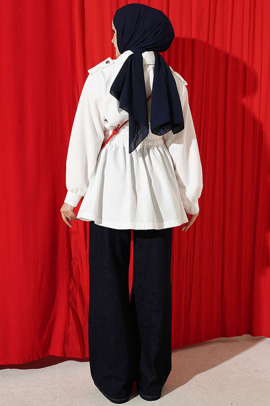 Chaqueta Blanca Elástica Con Cremallera Lateral