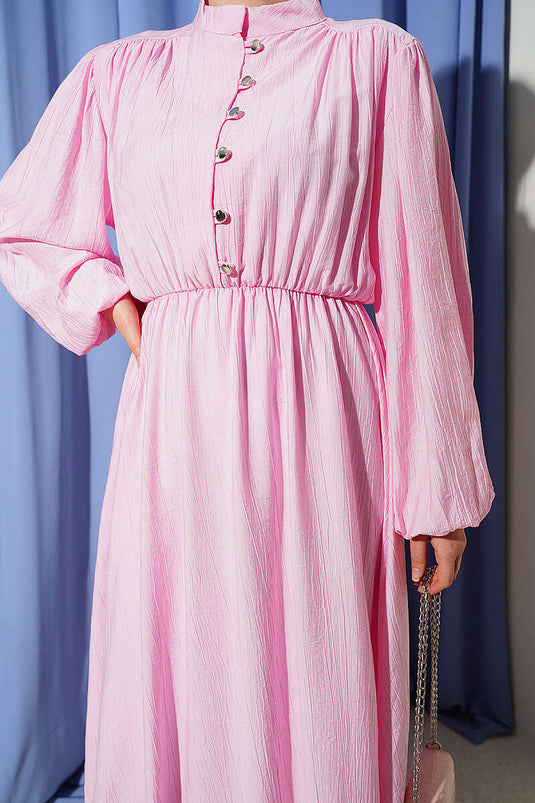 Robe boutonnée à moitié en maille élastique rose