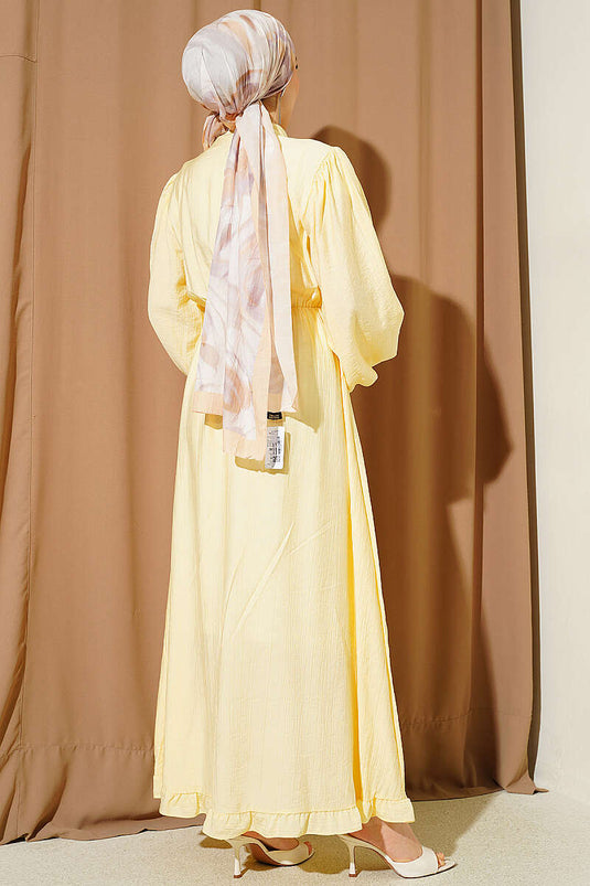 Belted Half-Brit Buttoned Dress Yellow
