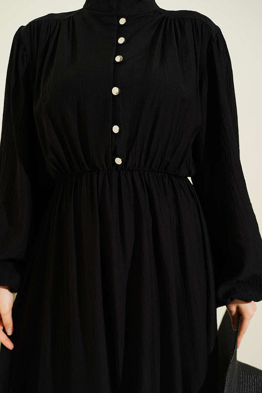 Vestito con bottoni a metà manica e elastico, nero