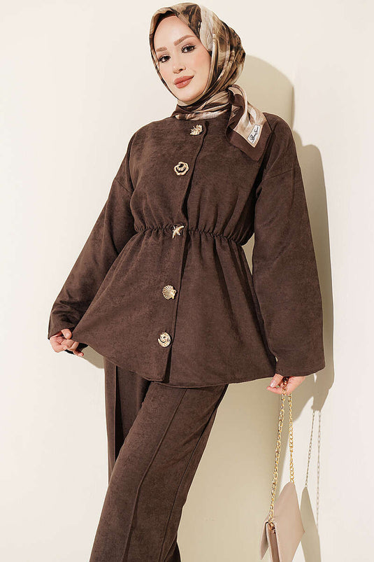 Ensemble Deux Pièces Avec Élastique, Étoile, Or, Boutons, Café