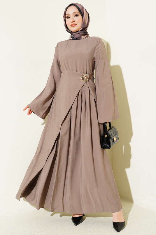 Robe en tencel avec détails en patchwork beige