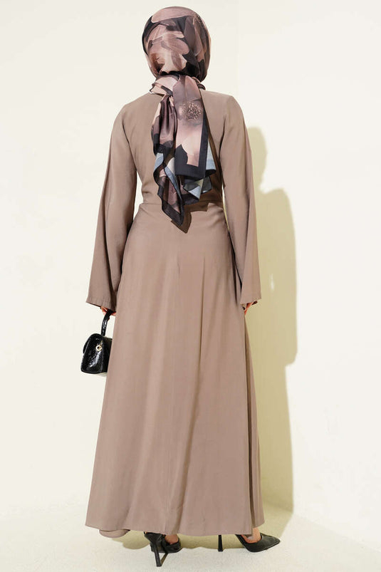 Vestido de Tencel con Detalles de Piezas en Beige