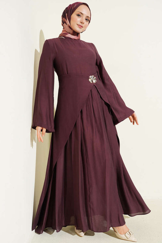 Kleid mit Teilstück-Details aus Tencel in Bordeaux
