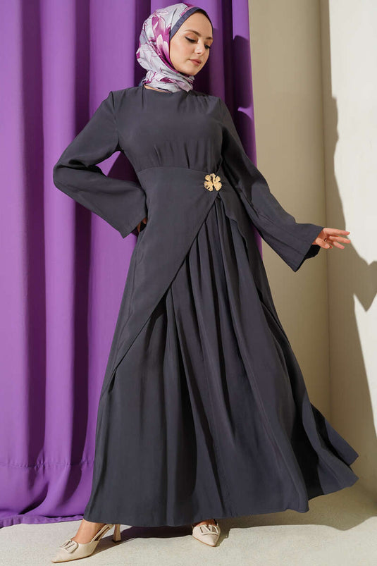 Kleid mit Teilstück-Details aus Tencel in Schiefergrau