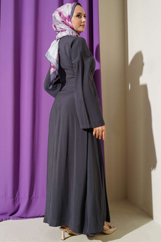 Vestido de Tencel con Detalles de Piezas Desiguales en Gris Pizarra