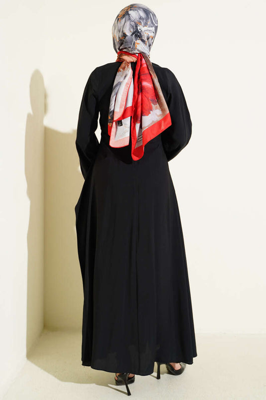 Vestido de Tencel con Detalles de Piel Sintética Negro