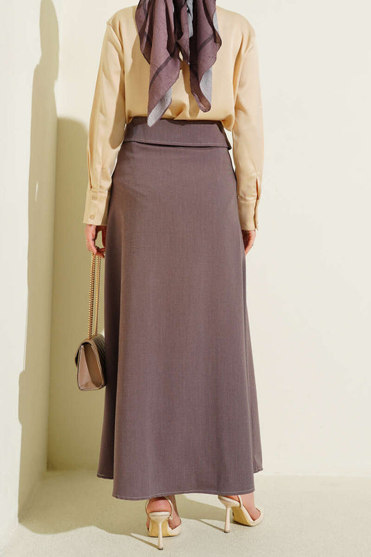 Two-Tone Belted Skirt Brown