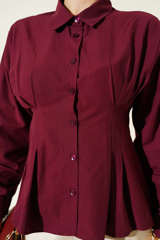Bel Pens Detaylı Kısa Gömlek Bordo