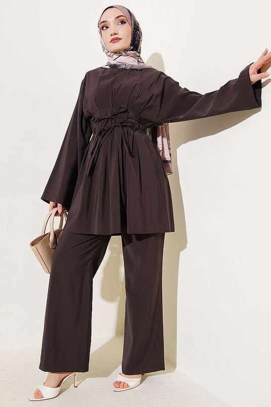 Ensemble modal ceinturé double corde Bel Pensli marron
