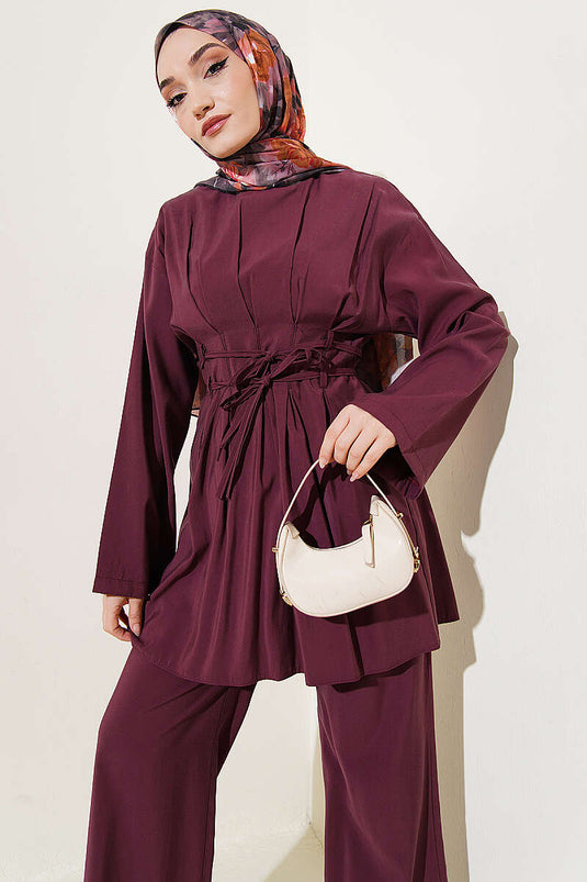 Bel Pensli Completo Modal con Cintura Doppio Filo Color Prugna