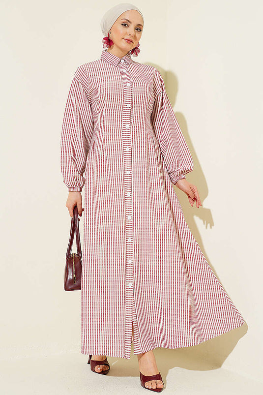 Robe boutonnée sur toute la longueur à rayures fines bordeaux