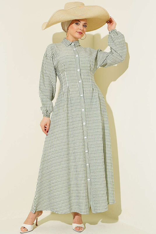 Robe boutonnée sur toute la longueur à rayures fines Bel Pensli kaki
