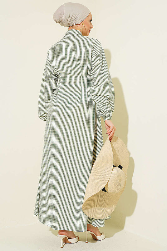 Robe boutonnée sur toute la longueur à rayures fines Bel Pensli kaki