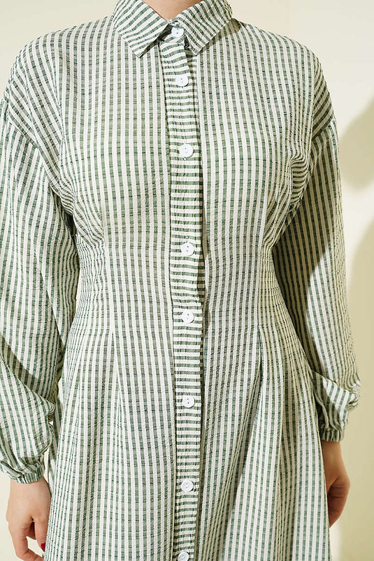 Robe boutonnée sur toute la longueur à rayures fines Bel Pensli kaki
