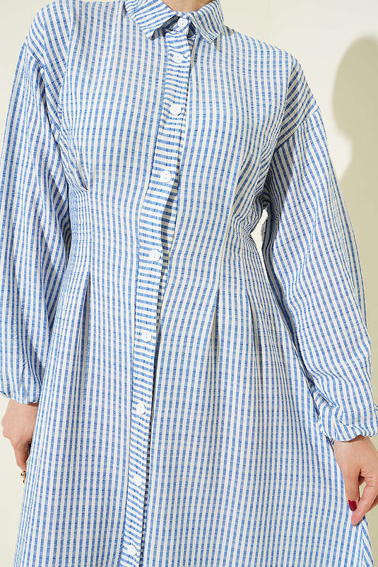 Robe boutonnée intégralement à rayures fines Bel Pensli indigo