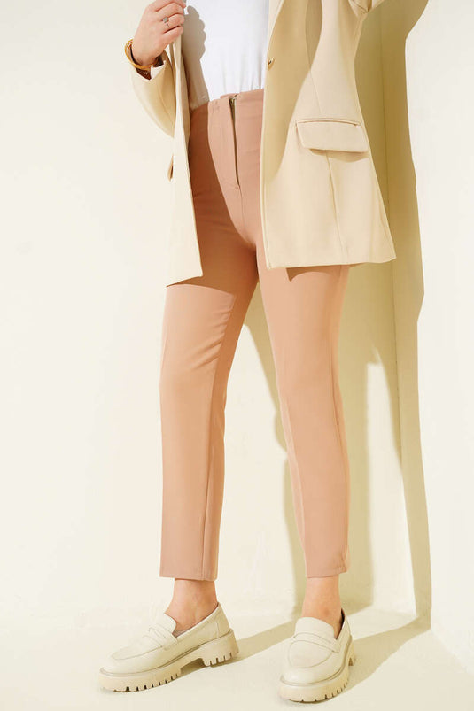 Bel Pensli Dar Paça Kumaş Pantolon Latte